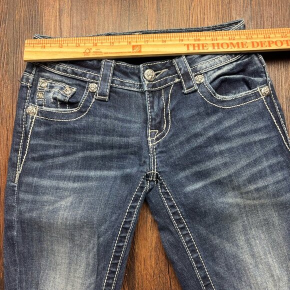 Miss Me Signature Boot Jeans Rhinestones Flowers Medium Wash Jeans Size 25 - Picture 6 of 12
